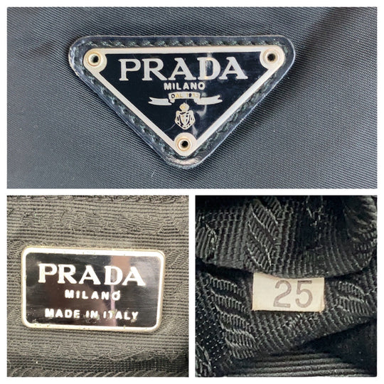 PRADA Tote Bag Nylon Black SilverMetal Tote Bag Shoulder Bag Test Triangle With logo Women Used Authentic