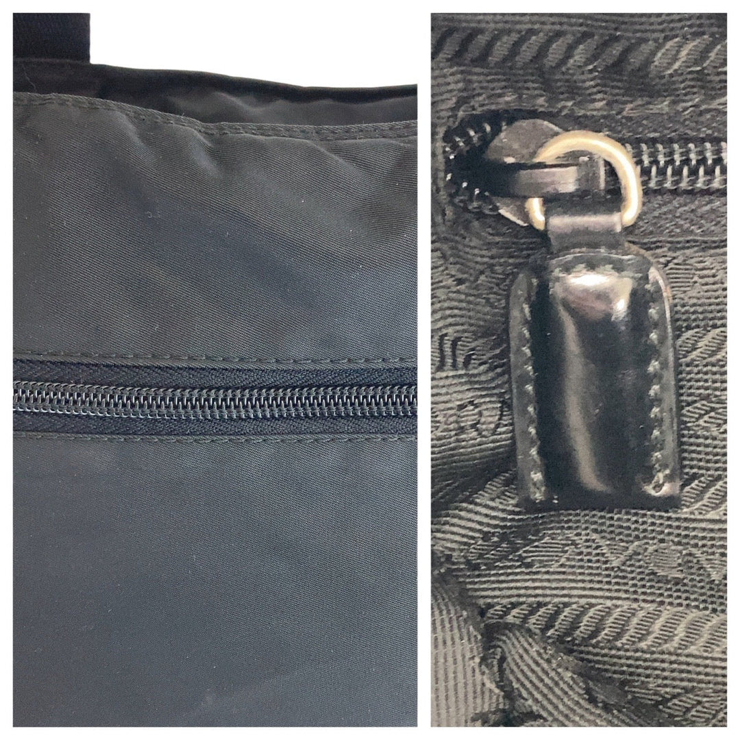 PRADA Tote Bag Nylon Black SilverMetal Tote Bag Shoulder Bag Test Triangle With logo Women Used Authentic