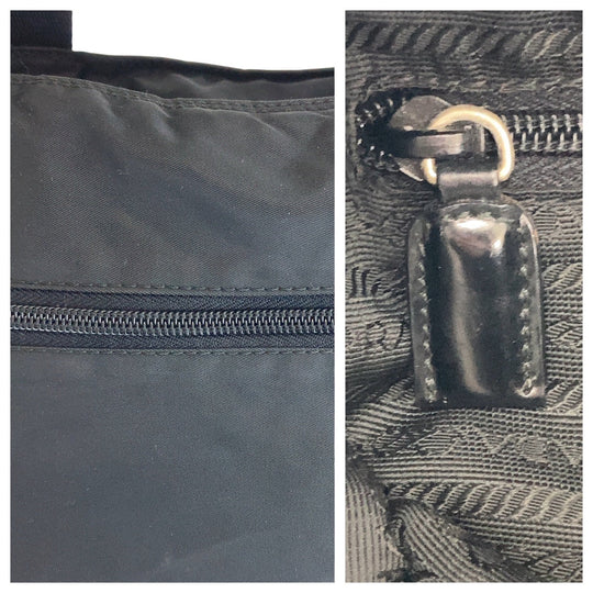 PRADA Tote Bag Nylon Black SilverMetal Tote Bag Shoulder Bag Test Triangle With logo Women Used Authentic