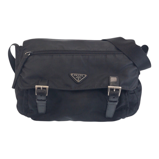 PRADA Shoulder Bag Nylon Black SilverMetal Crossbody Shoulder Bag Unisex Test Triangle With logo Women Used Authentic