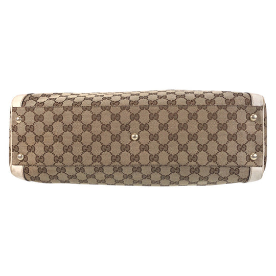 GUCCI Tote Bag 189828 GG canvas, leather Beige Ivory Gold Metal Tote Bag Shoulder Bag Trophy Women Used Authentic