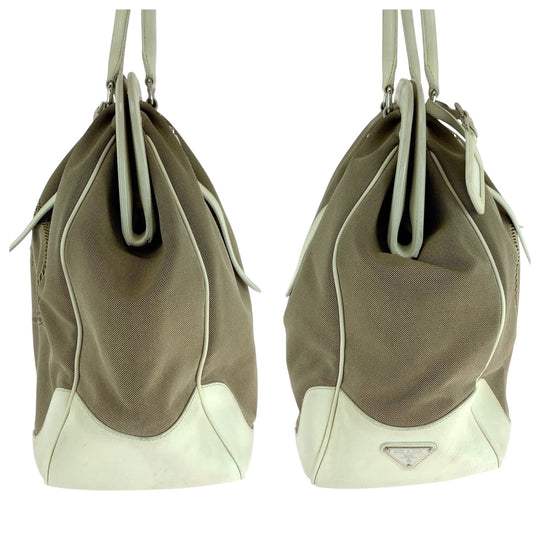 PRADA Handbag canvas Brown Handbag Tote Bag Shoulder Bag Logo jacquard Women Used Authentic