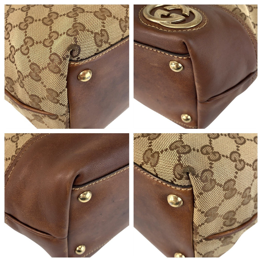GUCCI Tote Bag 169946 GG canvas, leather Beige Brown Gold Metal Tote Bag Shoulder Bag new breed Women Used Authentic