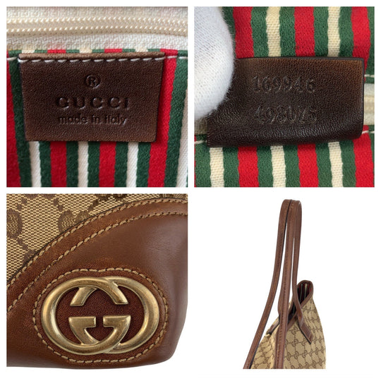 GUCCI Tote Bag 169946 GG canvas, leather Beige Brown Gold Metal Tote Bag Shoulder Bag new breed Women Used Authentic