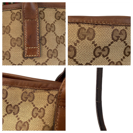 GUCCI Tote Bag 169946 GG canvas, leather Beige Brown Gold Metal Tote Bag Shoulder Bag new breed Women Used Authentic