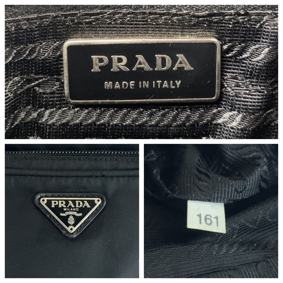 PRADA Shoulder Bag BT0169 Nylon Black SilverMetal Shoulder Bag pochette Test Triangle With logo mens Used Authentic
