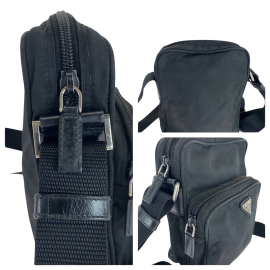 PRADA Shoulder Bag BT0169 Nylon Black SilverMetal Shoulder Bag pochette Test Triangle With logo mens Used Authentic
