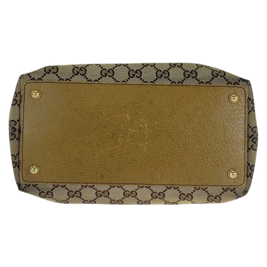 GUCCI Tote Bag 120836 GG canvas, leather Beige Brown Gold Metal Tote Bag Shoulder Bag Women Used Authentic
