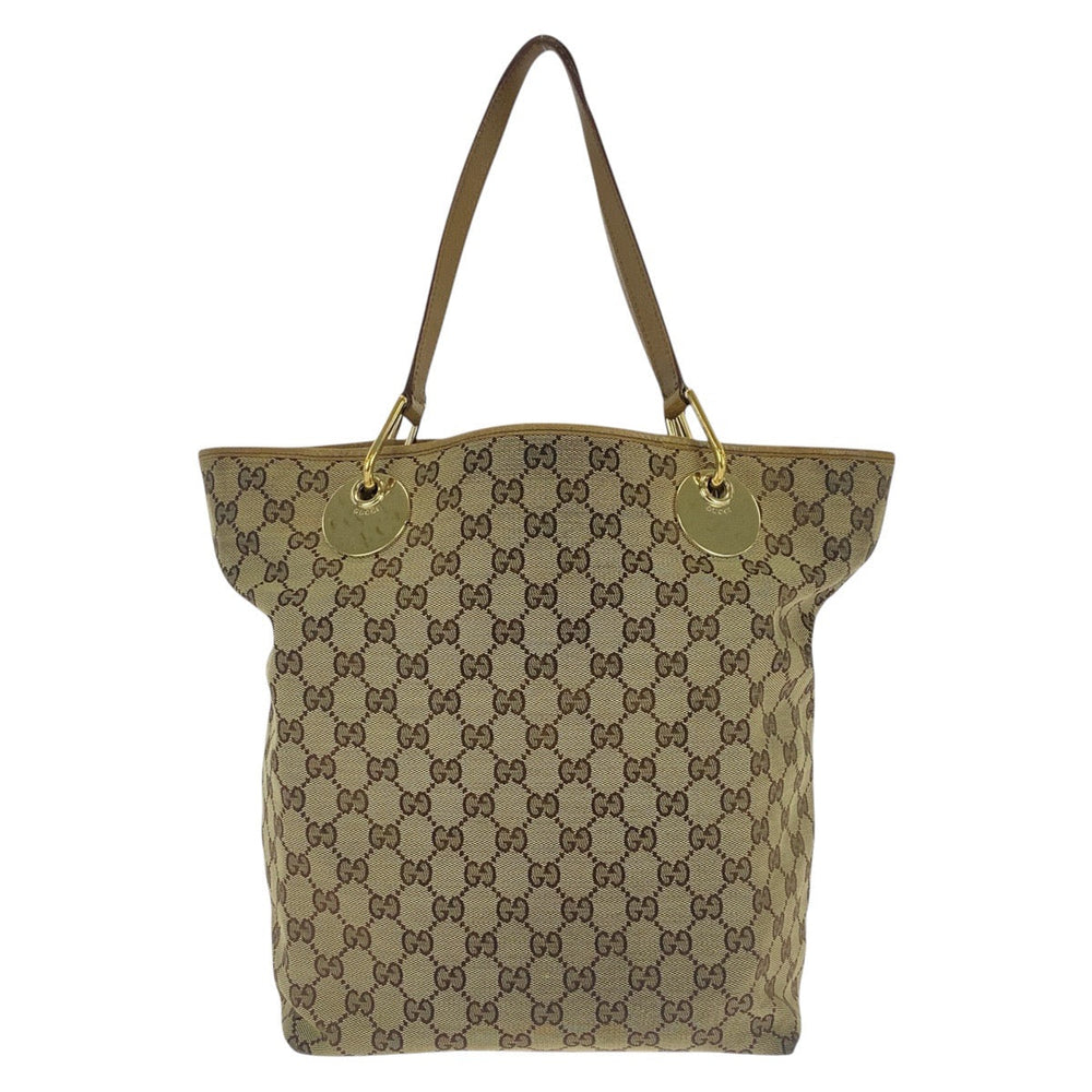 GUCCI Tote Bag 120836 GG canvas, leather Beige Brown Gold Metal Tote Bag Shoulder Bag Women Used Authentic