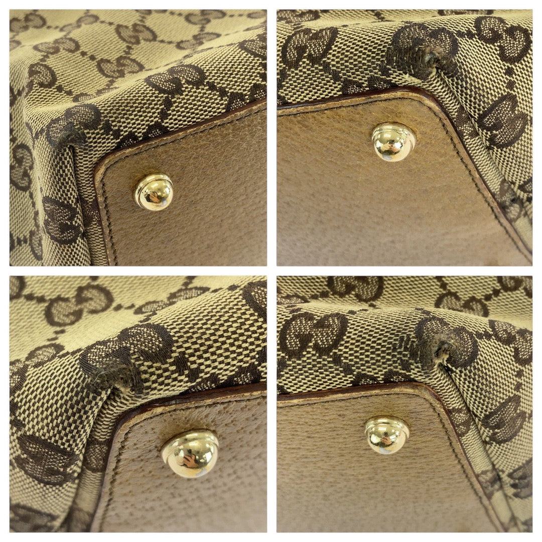 GUCCI Tote Bag 120836 GG canvas, leather Beige Brown Gold Metal Tote Bag Shoulder Bag Women Used Authentic
