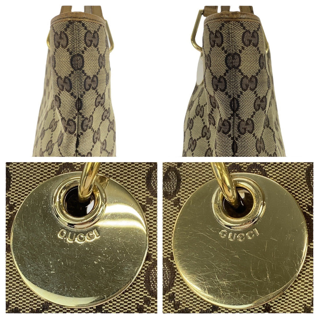 GUCCI Tote Bag 120836 GG canvas, leather Beige Brown Gold Metal Tote Bag Shoulder Bag Women Used Authentic