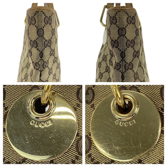 GUCCI Tote Bag 120836 GG canvas, leather Beige Brown Gold Metal Tote Bag Shoulder Bag Women Used Authentic