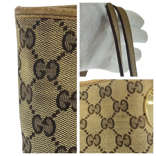 GUCCI Tote Bag 120836 GG canvas, leather Beige Brown Gold Metal Tote Bag Shoulder Bag Women Used Authentic