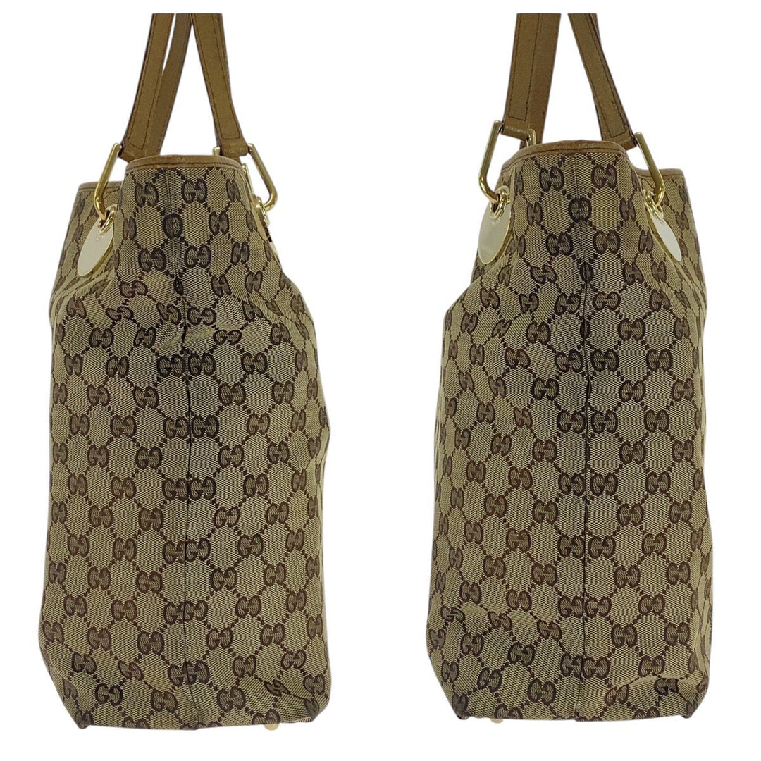 GUCCI Tote Bag 120836 GG canvas, leather Beige Brown Gold Metal Tote Bag Shoulder Bag Women Used Authentic