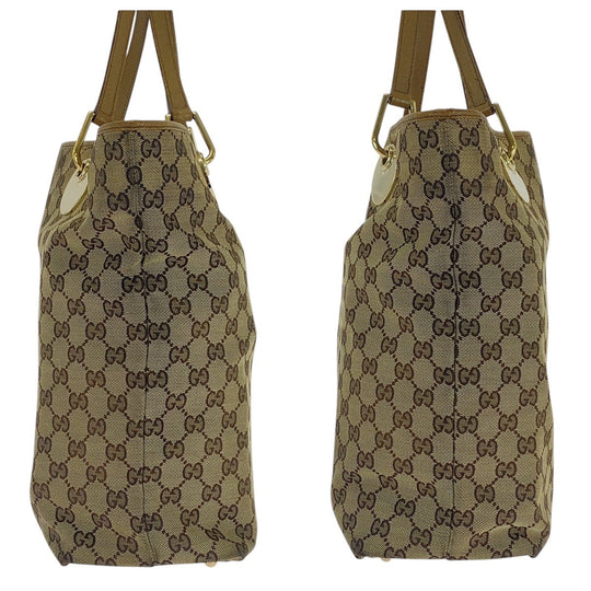 GUCCI Tote Bag 120836 GG canvas, leather Beige Brown Gold Metal Tote Bag Shoulder Bag Women Used Authentic