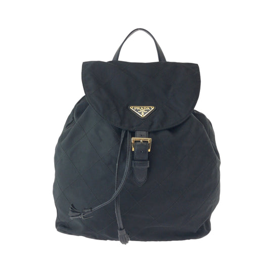 PRADA Backpack k2919 Nylon Black GoldMetal Backpack Backpack Test Triangle With logo Women Used Authentic