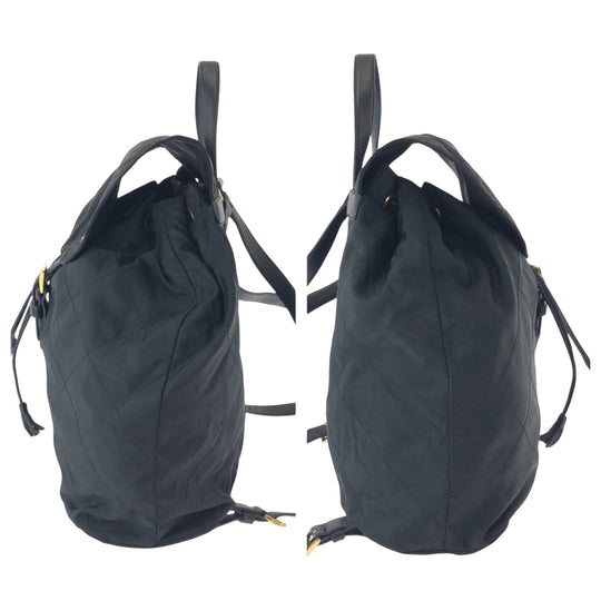 PRADA Backpack k2919 Nylon Black GoldMetal Backpack Backpack Test Triangle With logo Women Used Authentic