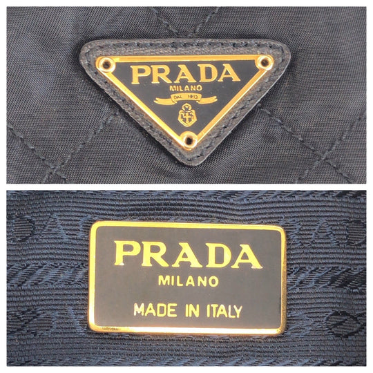 PRADA Shoulder Bag Nylon, Leather Black GoldMetal Crossbody Shoulder Bag Drawstring Tassel Test Triangle With logo Women Used Authentic