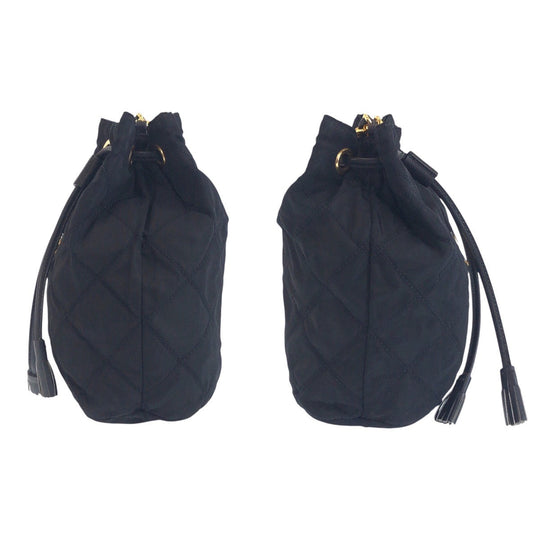 PRADA Shoulder Bag Nylon, Leather Black GoldMetal Crossbody Shoulder Bag Drawstring Tassel Test Triangle With logo Women Used Authentic