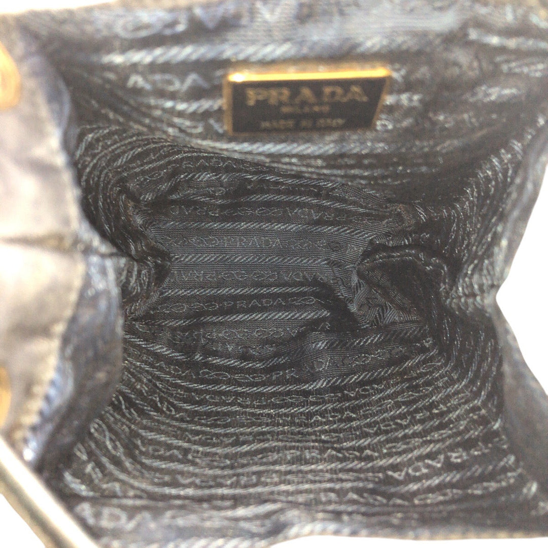 PRADA Shoulder Bag Nylon, Leather Black GoldMetal Crossbody Shoulder Bag Drawstring Tassel Test Triangle With logo Women Used Authentic