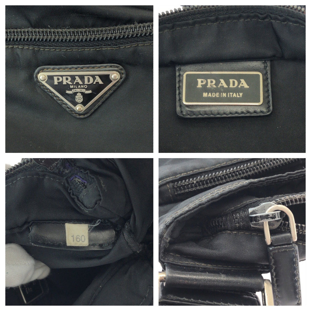 PRADA Shoulder Bag Nylon Black SilverMetal Shoulder Bag Sacoche Test Triangle With logo mens Used Authentic