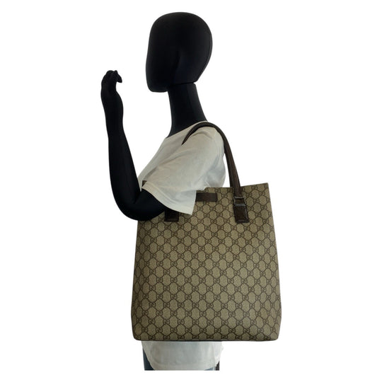 GUCCI Tote Bag 131220 GG Supreme canvas, leather Beige brown Tote Bag Shoulder Bag Women Used Authentic
