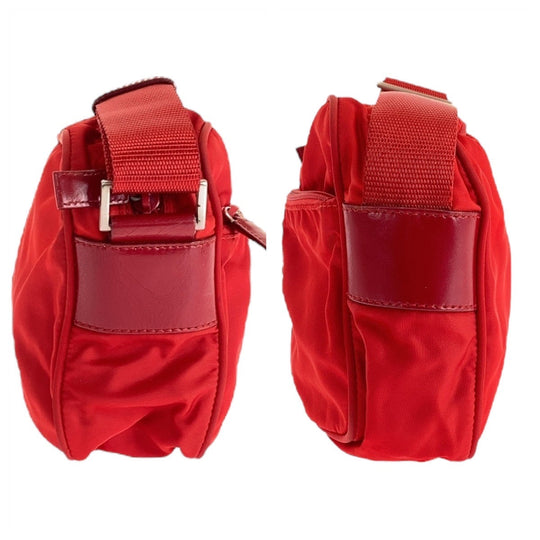 PRADA Shoulder Bag Nylon, Leather Red Shoulder Bag pochette Test Triangle With logo Women Used Authentic