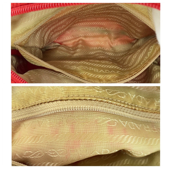 PRADA Shoulder Bag Nylon, Leather Red Shoulder Bag pochette Test Triangle With logo Women Used Authentic