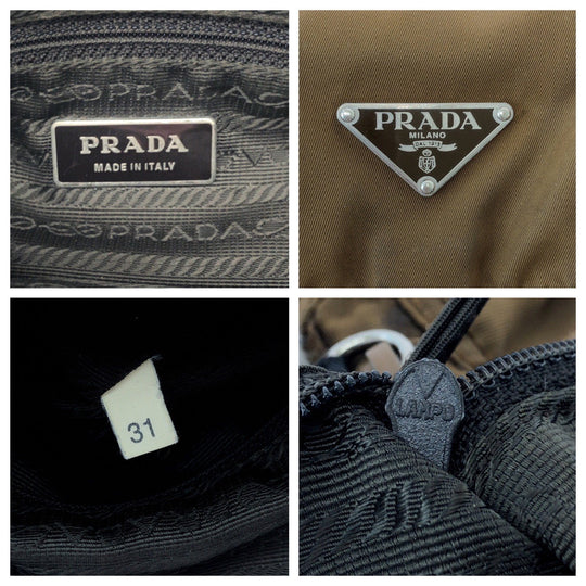 PRADA Shoulder Bag 1BD994 Nylon Camel Brown SilverMetal Shoulder Bag pochette Test Triangle With logo mens Used Authentic