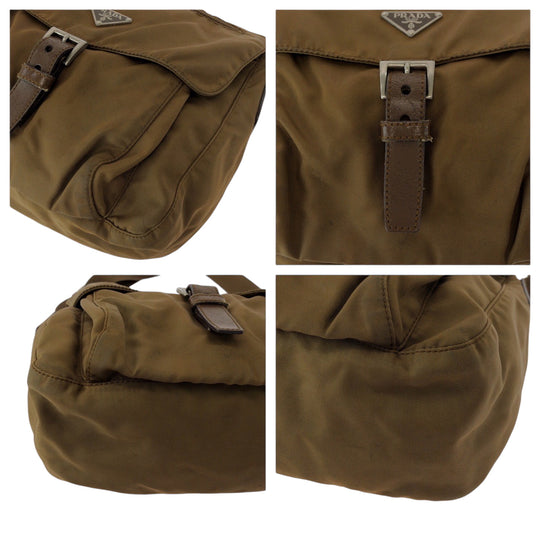 PRADA Shoulder Bag 1BD994 Nylon Camel Brown SilverMetal Shoulder Bag pochette Test Triangle With logo mens Used Authentic