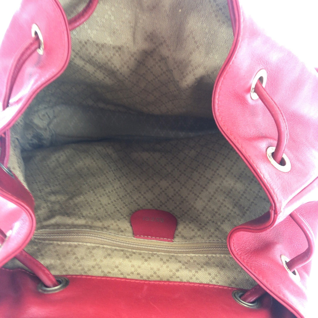 GUCCI Backpack 003 2058 0016 leather Red Brown Gold Metal Backpack Backpack Bamboo Women Used Authentic