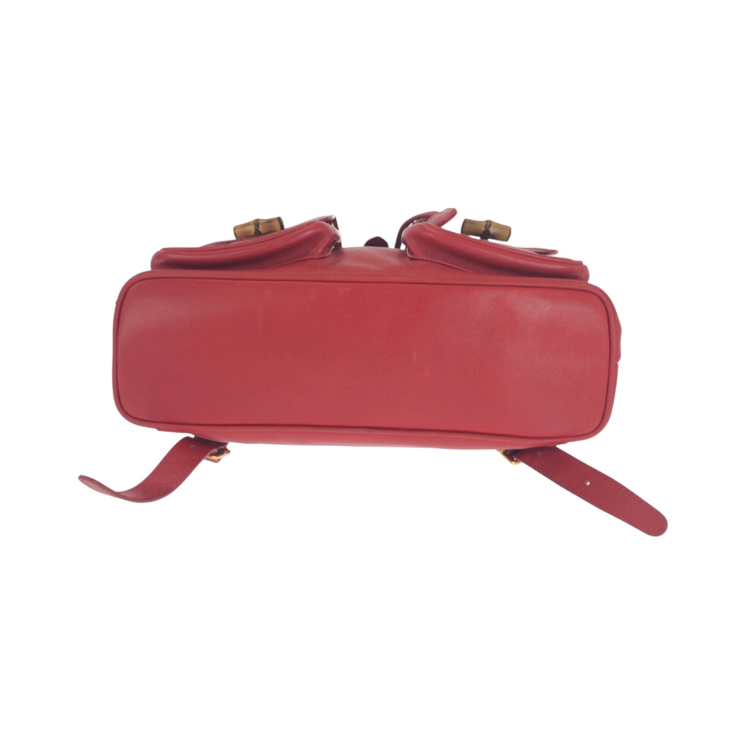 GUCCI Backpack 003 2058 0016 leather Red Brown Gold Metal Backpack Backpack Bamboo Women Used Authentic