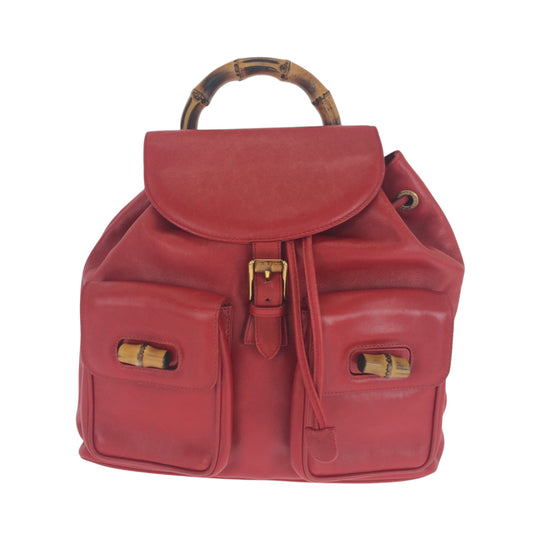 GUCCI Backpack 003 2058 0016 leather Red Brown Gold Metal Backpack Backpack Bamboo Women Used Authentic