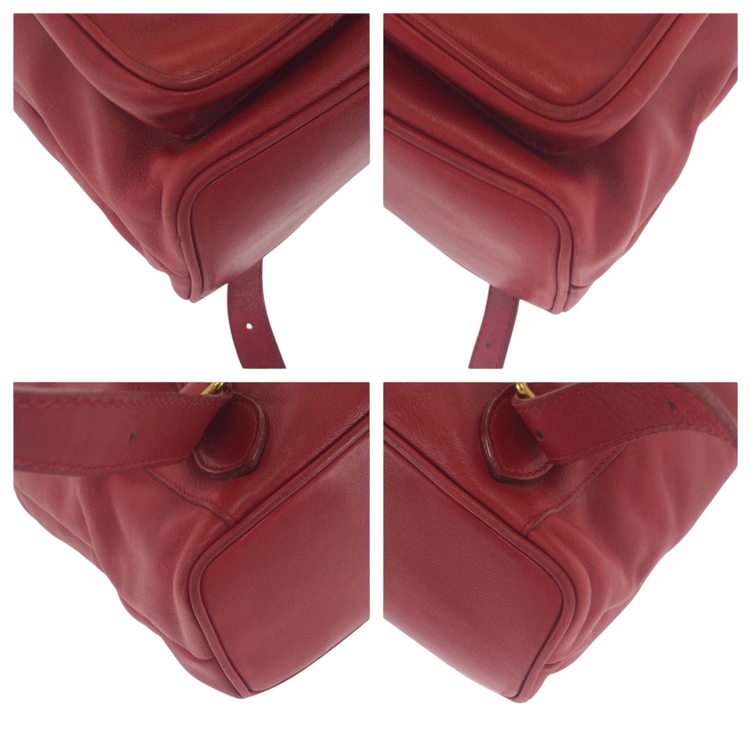 GUCCI Backpack 003 2058 0016 leather Red Brown Gold Metal Backpack Backpack Bamboo Women Used Authentic