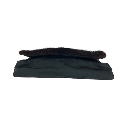 PRADA Shoulder Bag Nylon Brown Black 99AW Tessuto Triangle With logo fur