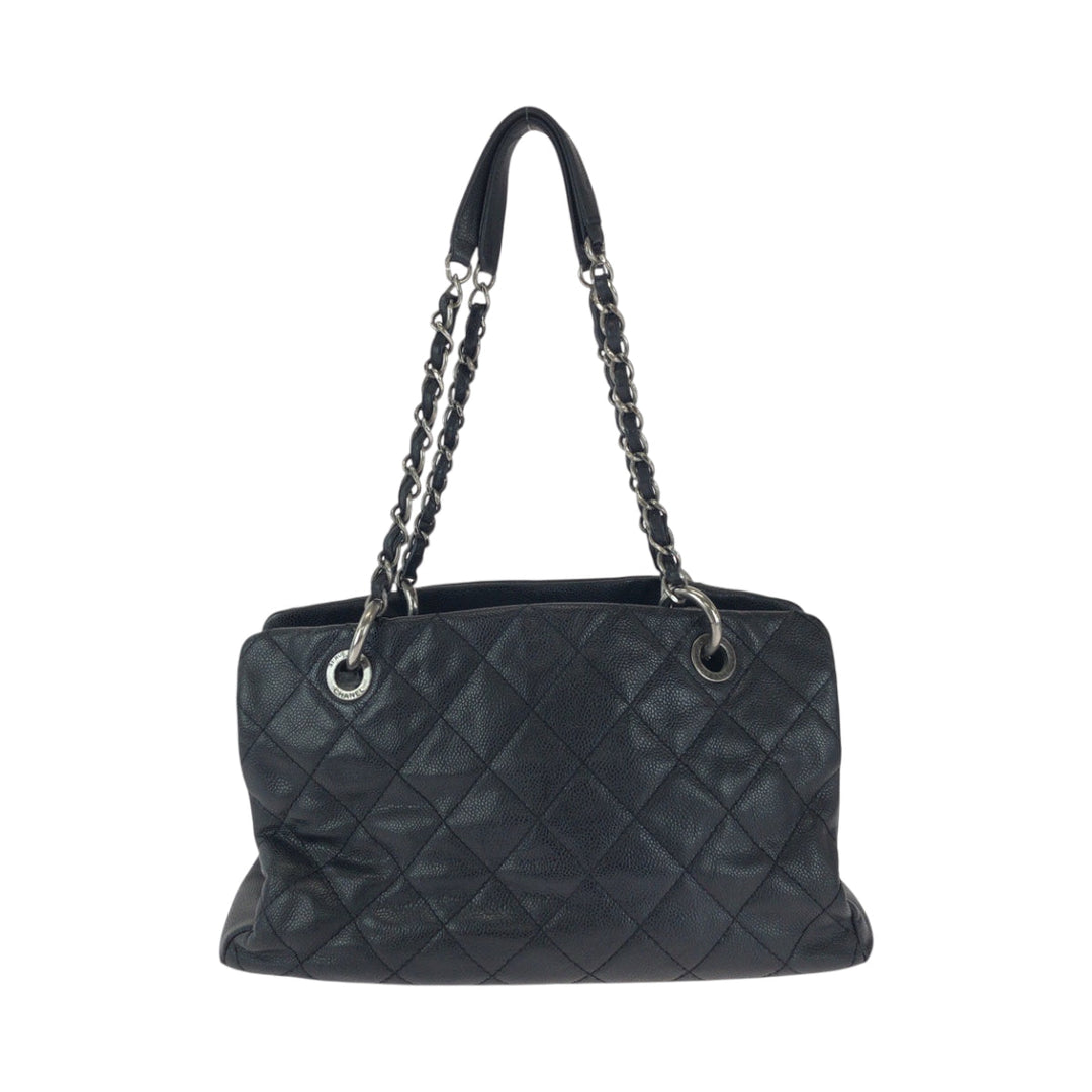 CHANEL Tote Bag Caviar skin Black SilverMetal Matrasse COCO Mark