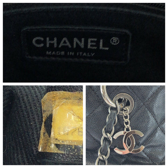 CHANEL Tote Bag Caviar skin Black SilverMetal Matrasse COCO Mark