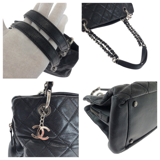 CHANEL Tote Bag Caviar skin Black SilverMetal Matrasse COCO Mark