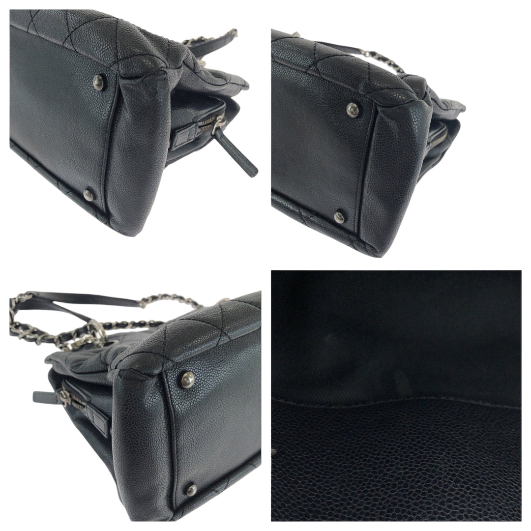 CHANEL Tote Bag Caviar skin Black SilverMetal Matrasse COCO Mark
