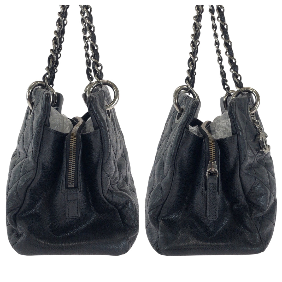 CHANEL Tote Bag Caviar skin Black SilverMetal Matrasse COCO Mark