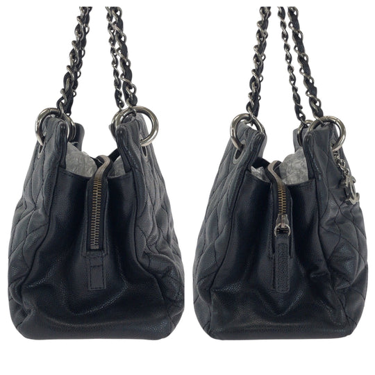 CHANEL Tote Bag Caviar skin Black SilverMetal Matrasse COCO Mark
