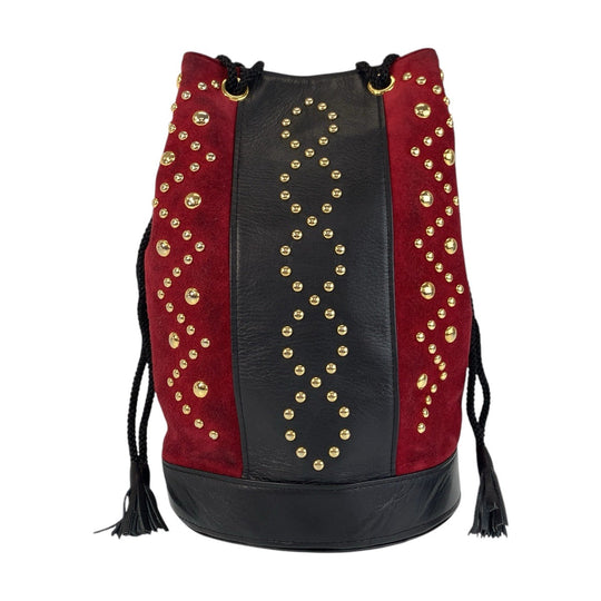 Yves Saint Laurent Shoulder Bag Suede, Leather Red Black Gold Metal Shoulder Bag pochette YSL Women Used Authentic