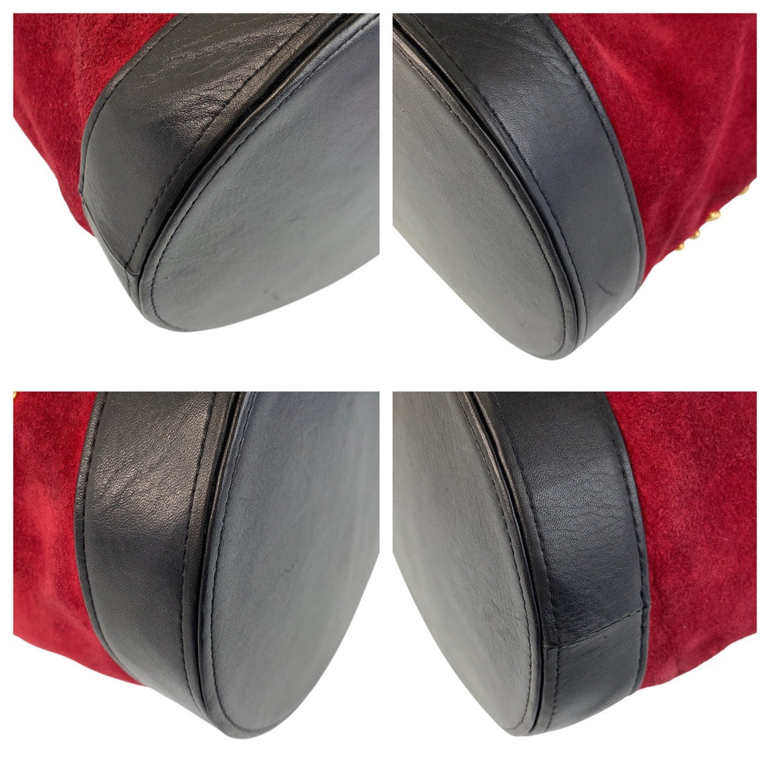 Yves Saint Laurent Shoulder Bag Suede, Leather Red Black Gold Metal Shoulder Bag pochette YSL Women Used Authentic