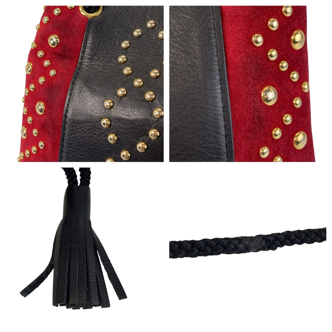 Yves Saint Laurent Shoulder Bag Suede, Leather Red Black Gold Metal Shoulder Bag pochette YSL Women Used Authentic