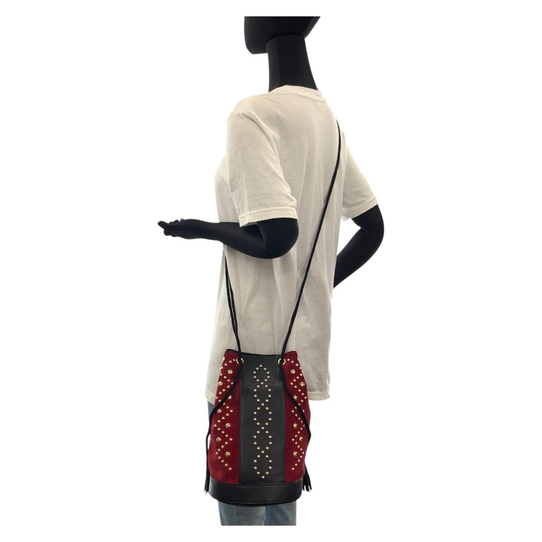 Yves Saint Laurent Shoulder Bag Suede, Leather Red Black Gold Metal Shoulder Bag pochette YSL Women Used Authentic