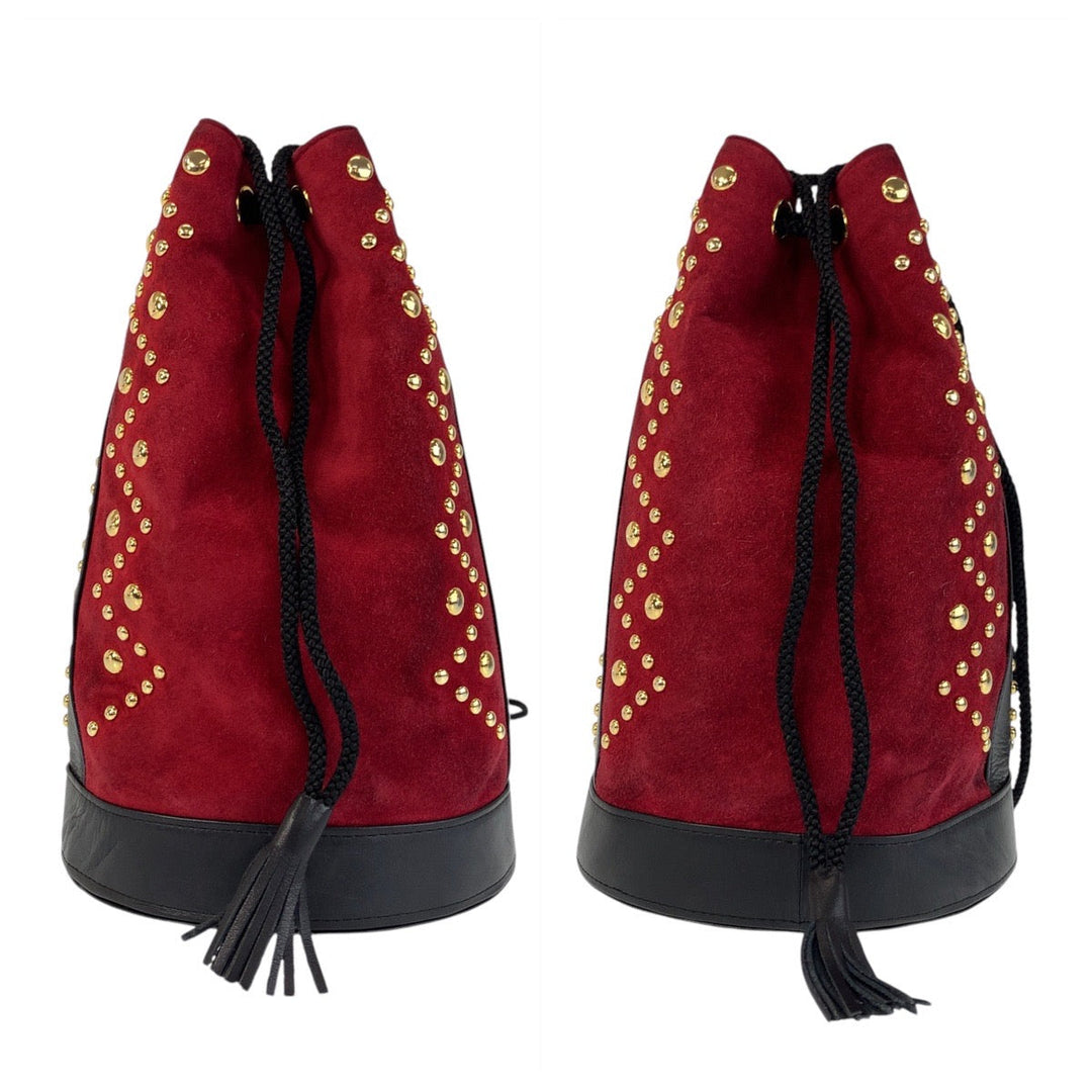 Yves Saint Laurent Shoulder Bag Suede, Leather Red Black Gold Metal Shoulder Bag pochette YSL Women Used Authentic