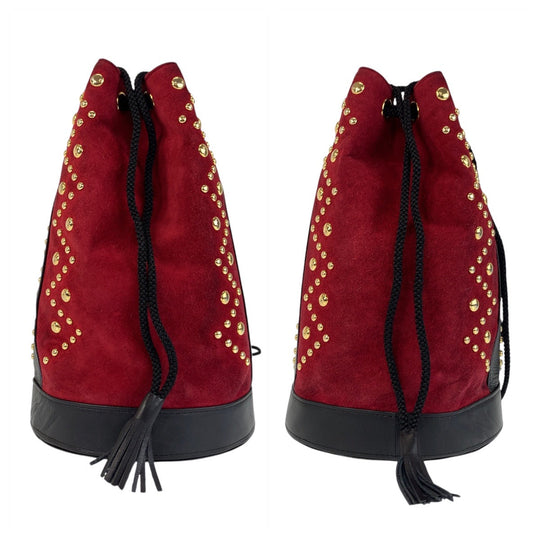 Yves Saint Laurent Shoulder Bag Suede, Leather Red Black Gold Metal Shoulder Bag pochette YSL Women Used Authentic
