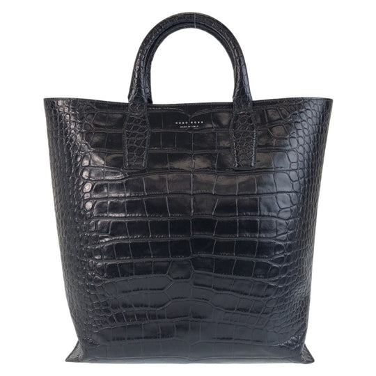 HUGO BOSS Tote Bag leather Black black Embossing