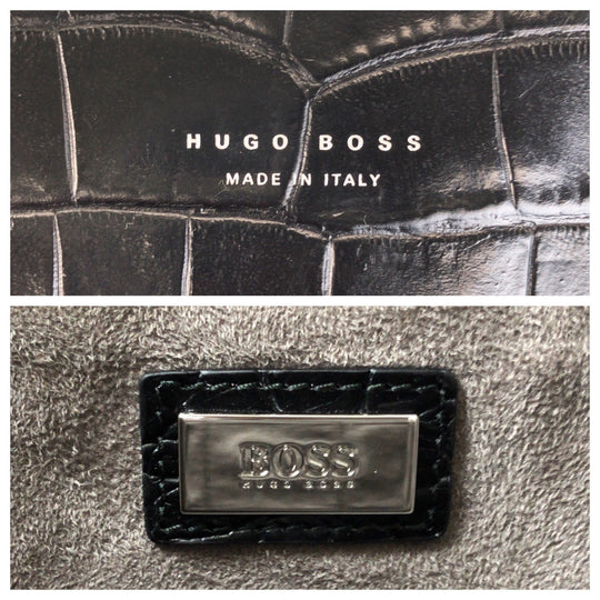HUGO BOSS Tote Bag leather Black black Embossing