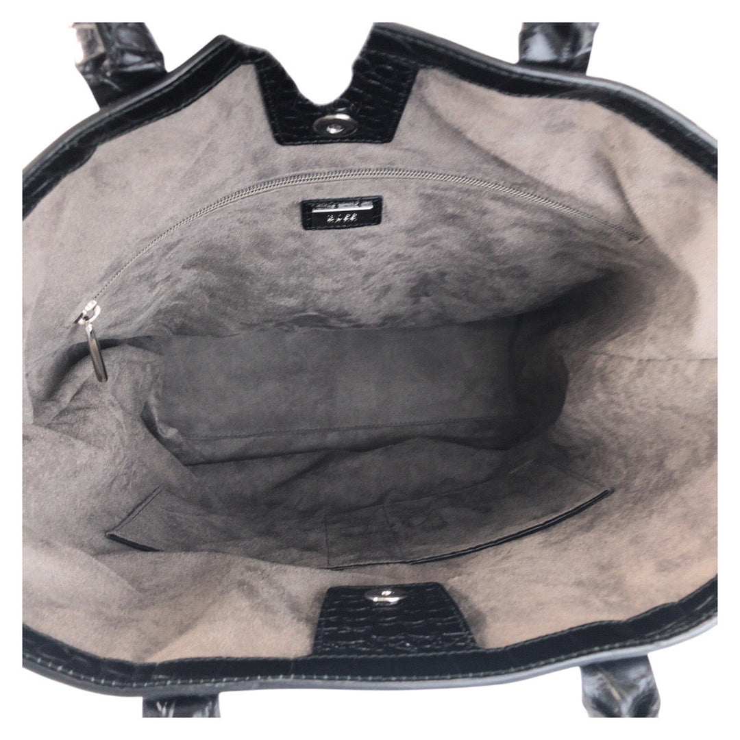 HUGO BOSS Tote Bag leather Black black Embossing